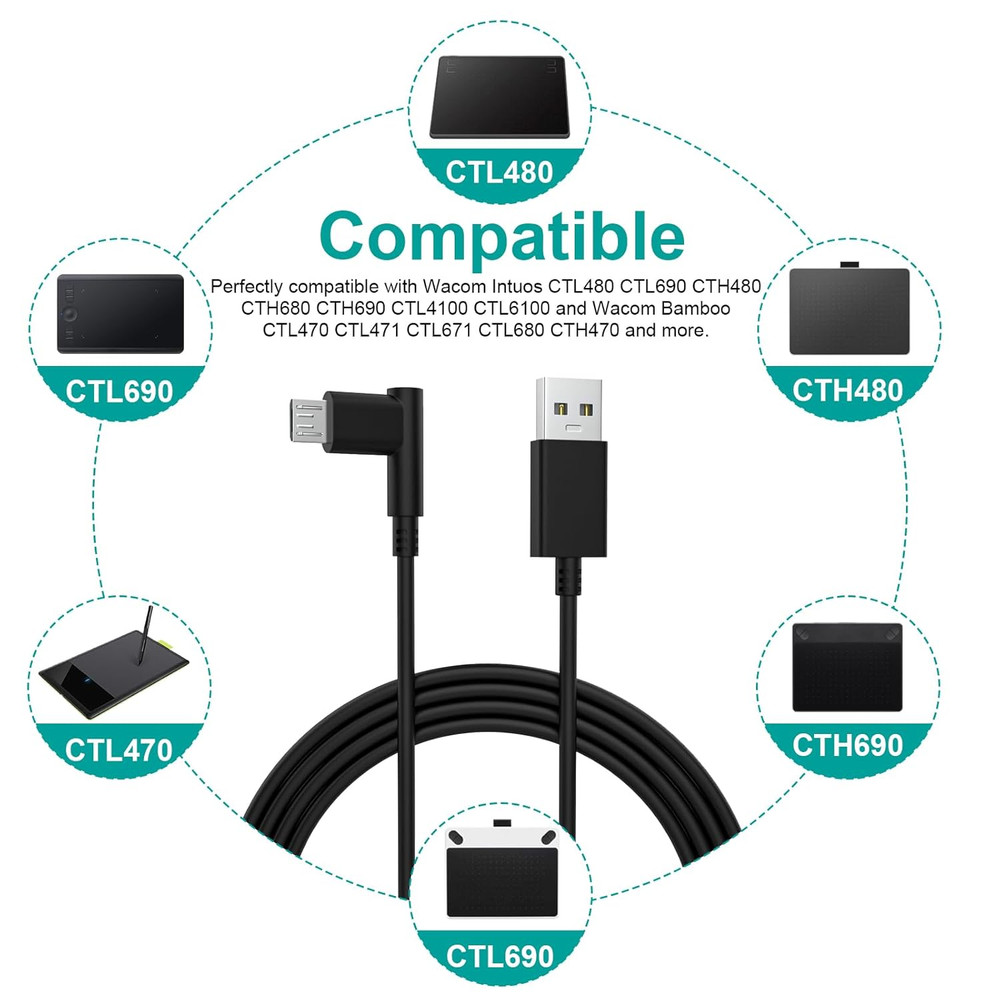 Wacom Micro USB Cable Compatible with Wacom-Intuos CTL480 CTL490 CTL690 CTH480 C