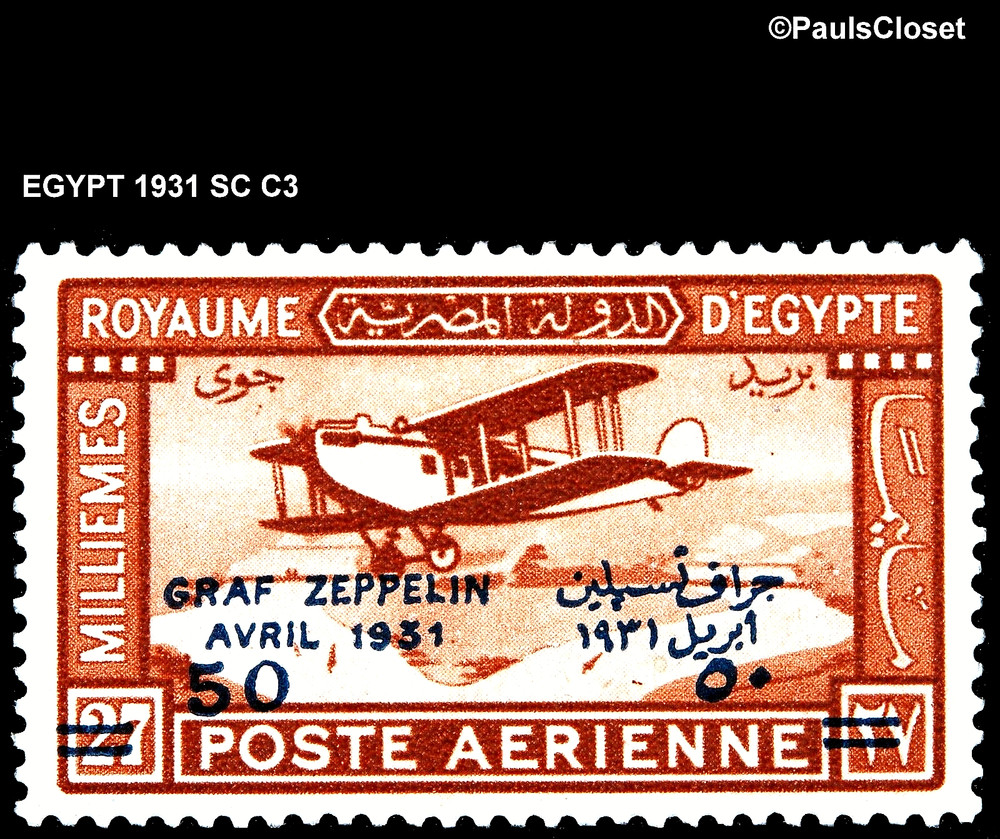 EGYPT 1931 SC C3 GRAF ZEPPELIN ISSUE OP IN BLUE 50m on 27m