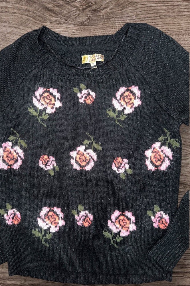 Princess Vera Wang Black Pink Floral Pullover Sweater Size Juniors Medium