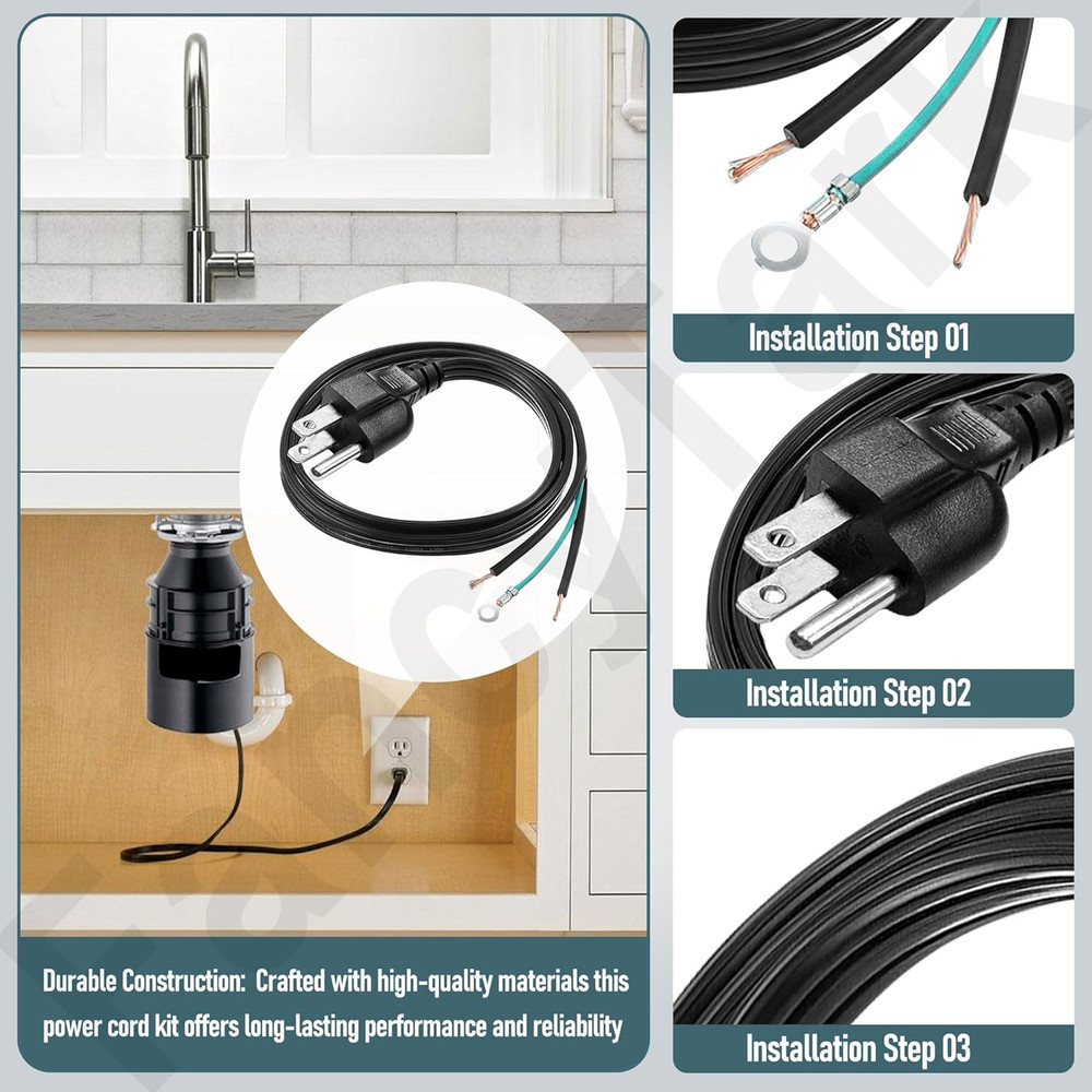3 Ft Garbage Disposal Power Cord with Insinkerator, Badger, Covercontrolplus, Es
