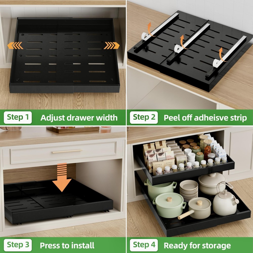 4 Pack Expandable Pull Out Cabinet Organizer, 21'' Deep Pull Out Drawers for ...