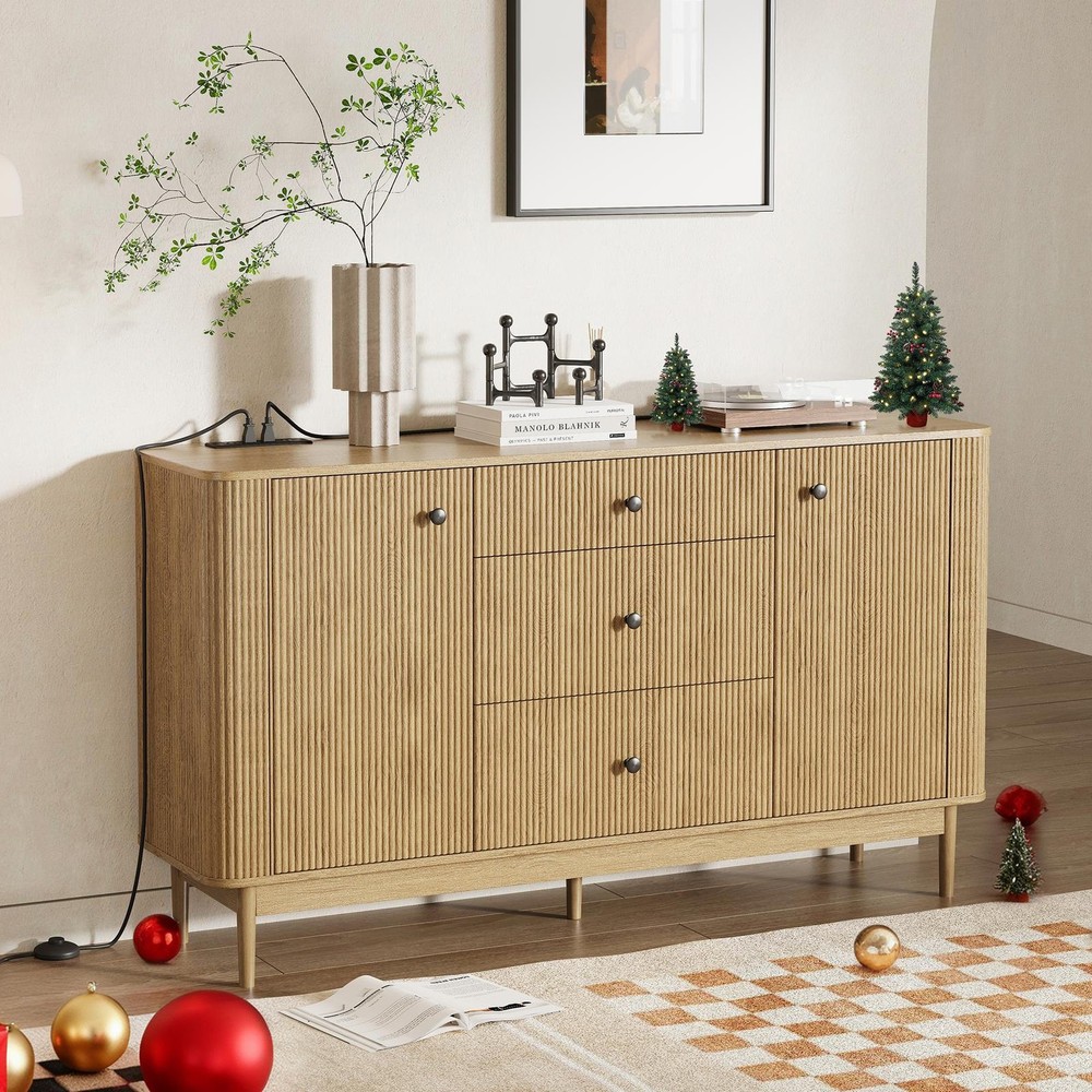 60" Fluted Sideboard Cabinet with 2 Doors Wood Buffet Storage Credenza US
