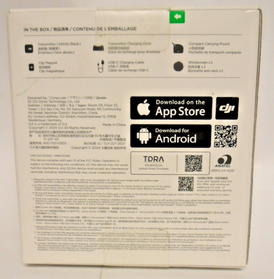 DJI Mic Mini Transmitter Wireless Lavalier Microphone Ultralight Black Free Ship