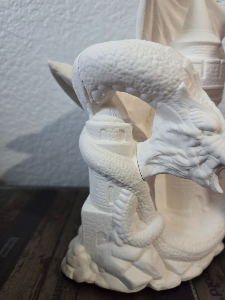 Ready to Paint UNPAINTED Ceramic Bisque Fall Dragon On Castle