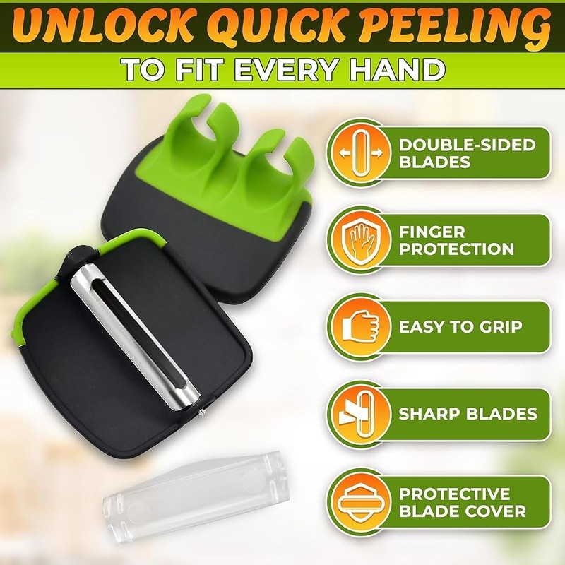 Ergonomic Vegetable Peeler Silicone Grip Double-Sided Blade Kitchen Tool New