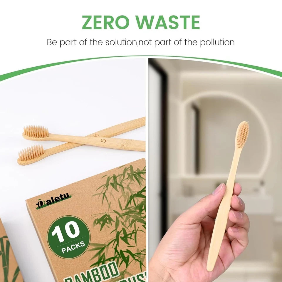 Bamboo Toothbrushes Soft Bristles 10 Pack, Biodegradable BPA Free Soft Bristles