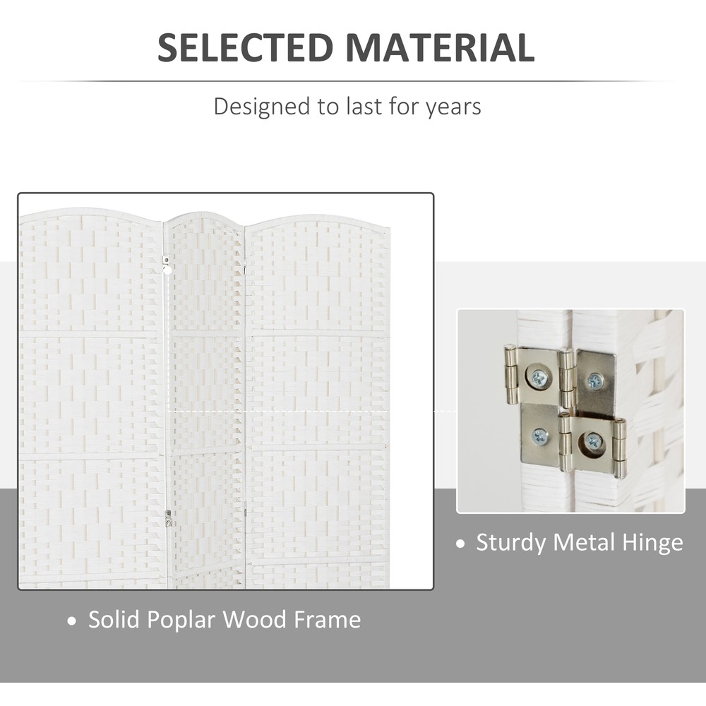 4 Weave Panel Room Divider Privacy Folding Screen Diamond Decor, White