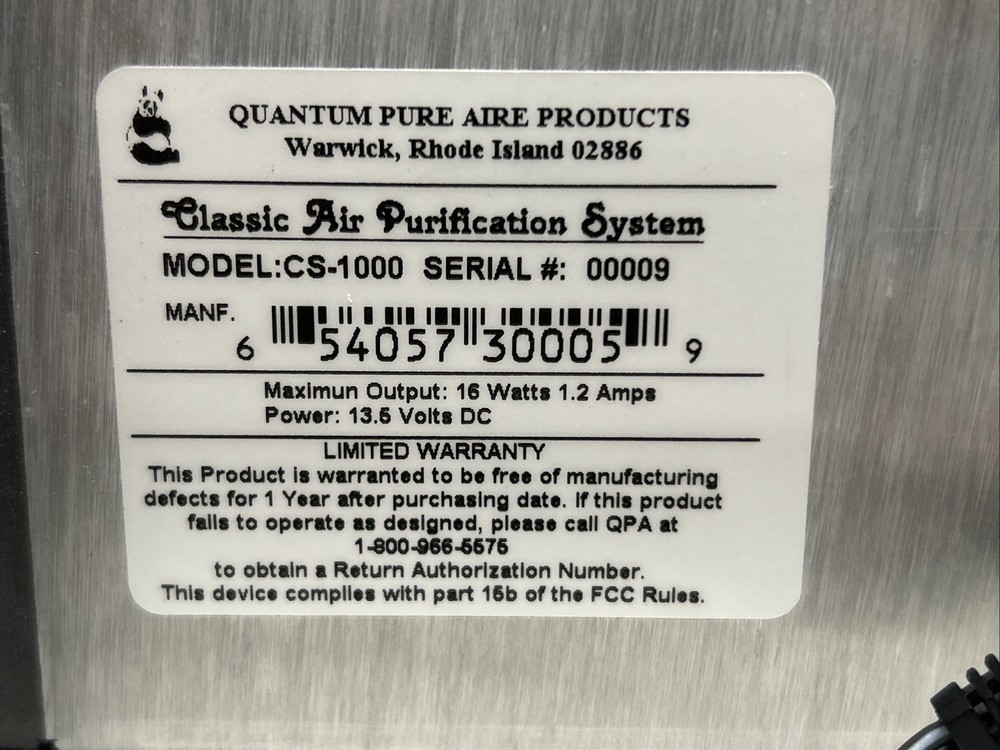 Quantum Electronics Classic Aire CS-1000 Air Treatment Purification System