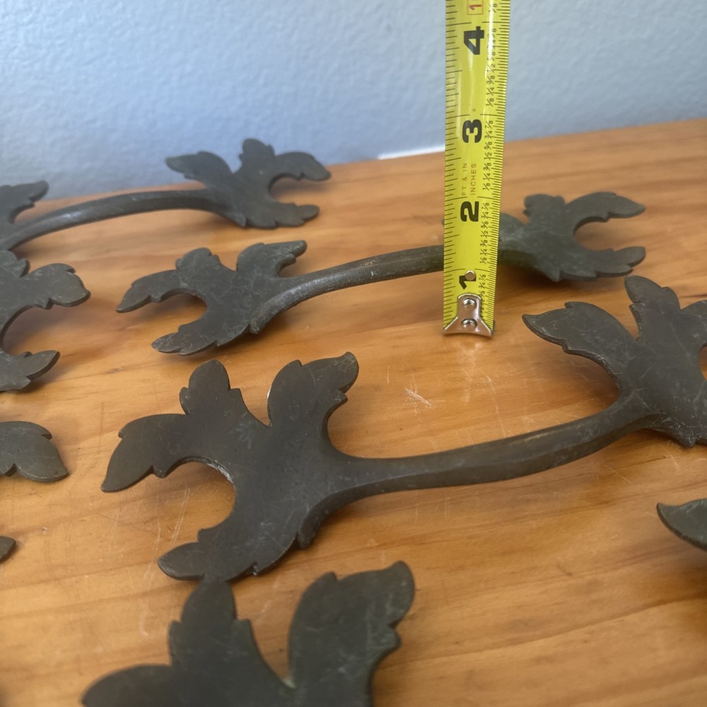 Set 9 Antique Brass Leaf Drawer Pull Handles 8” RARE