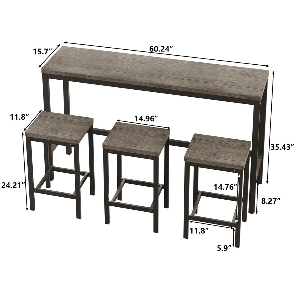 4 Piece Dining Table Set Table and 3 Stools Kitchen Breakfast Furniture US