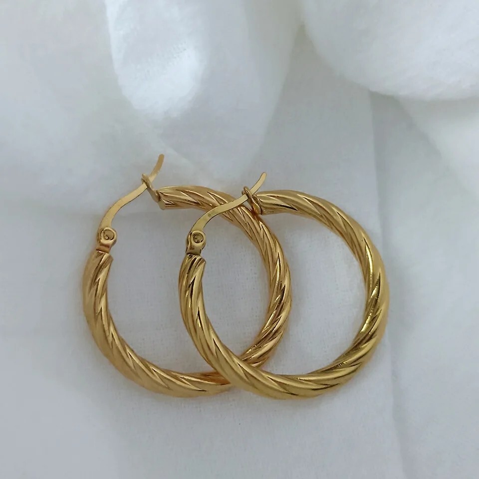 14K Real Solid Yellow Gold Filled Round Creole Hoops Earrings Small Size 15MM