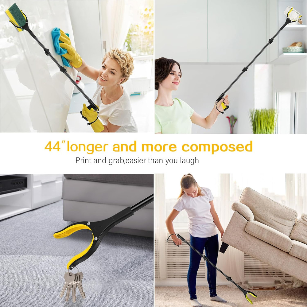 44" Extra Long Grabber Reacher Tool Foldable Trash Picker with Magnetic Jaw