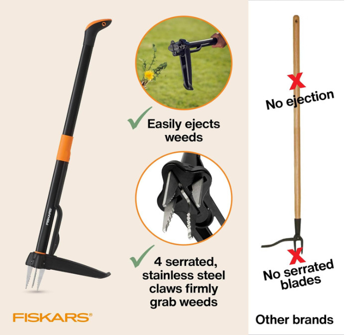 Fiskars 4-Claw Stand-Up Weed Puller, 39" Ergonomic Handle with Easy-Eject