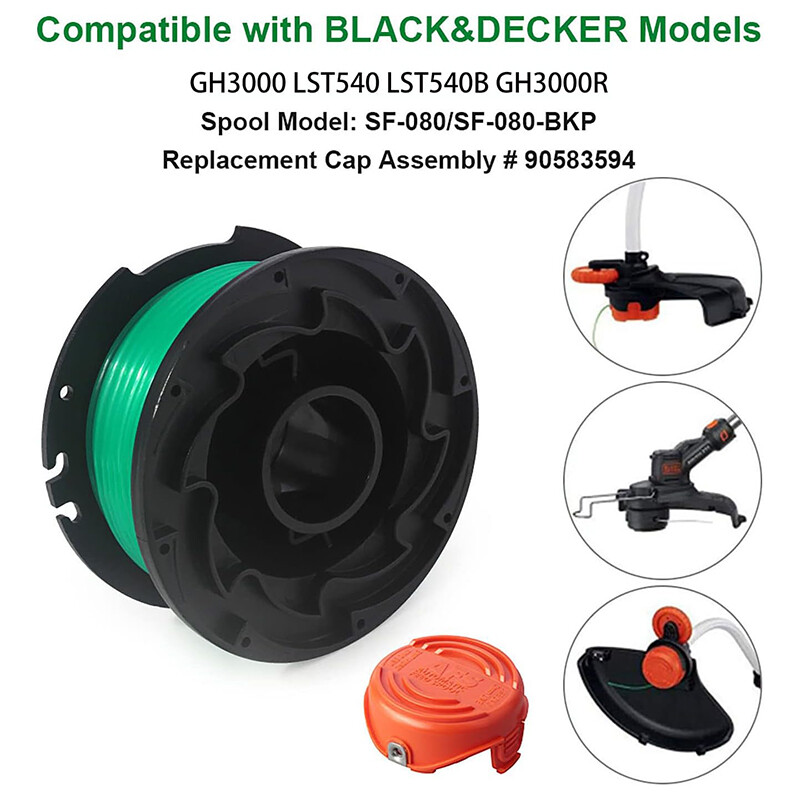 For Black & Decker GH3000, SF-080 Grass Trimmer Replacement Spool Line With Cap