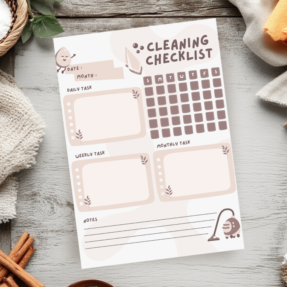 Cozy Cleaning Checklist / Undated Monthly Chore Chart
