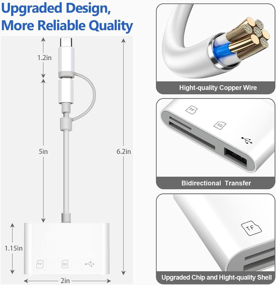 SD Card Reader for iPhone/Android, HCYEBT Memory Supports white