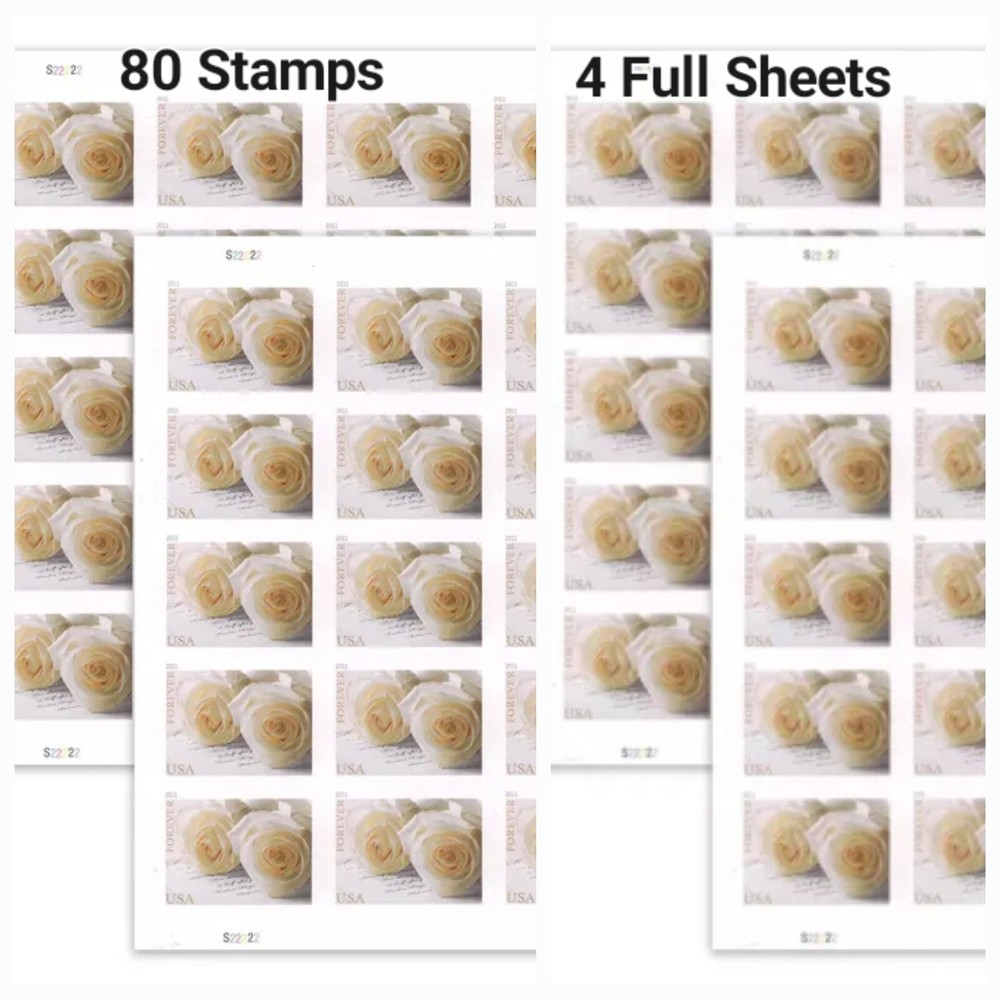 80 FOREVER STAMPS 4 SHEETS 🤍 Wedding White Rose 🤍