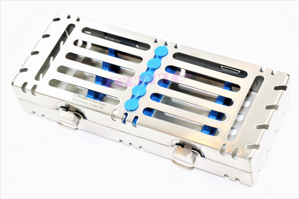GERMAN DOUBLE BUTTON DETACHABLE STERILIZATION CASSETTE FOR 5 INSTRUMENTS BLUE