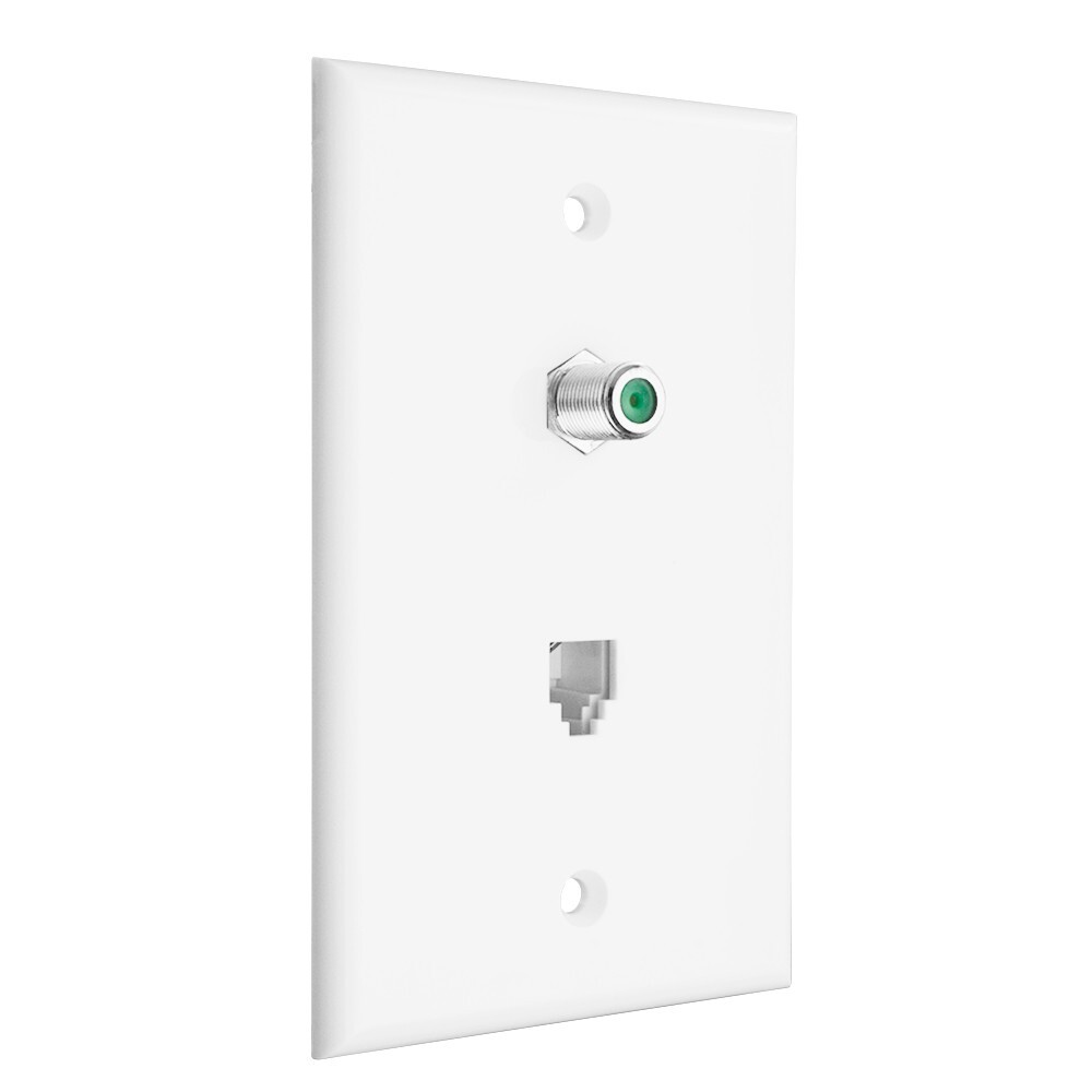 Construct Pro™ 3Ghz F-81 Connector & Phone Jack Wall Plate (White)