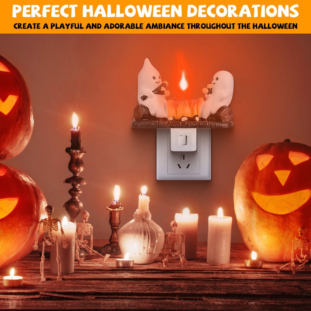 2PCS Ghost Campfire Flickering Nightlight,Fire Marshmallow Night Light Halloween