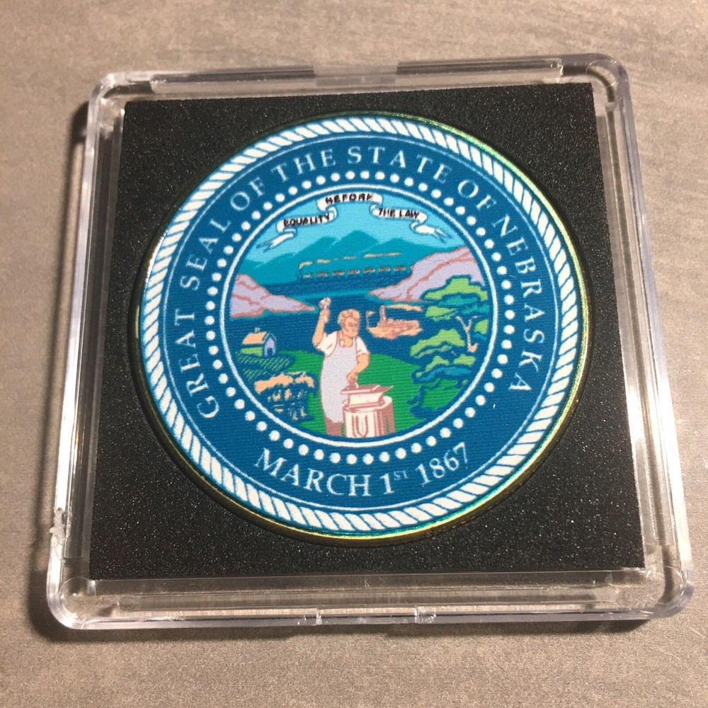 NEBRASKA State 1867 Seal Challenge Coin Colorized USA INCLUDES CASE!