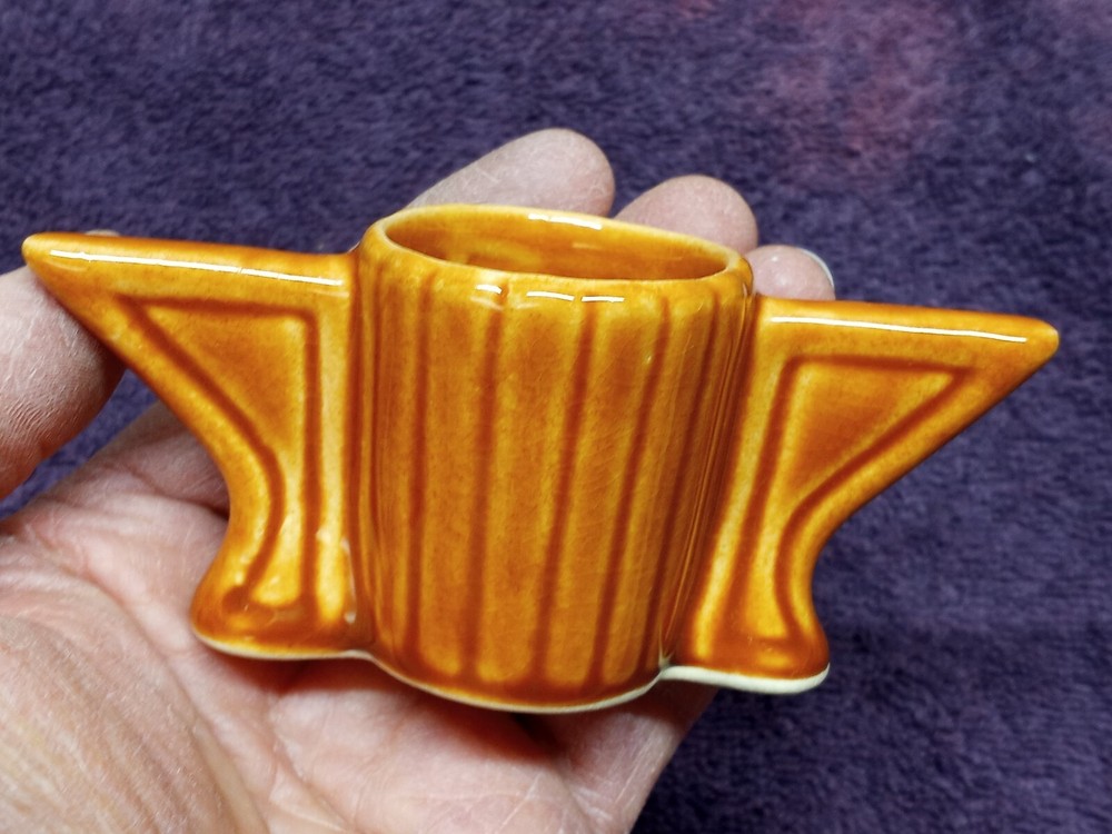 Vintage BROWN CERAMIC TOOTHPICK HOLDER WINGED