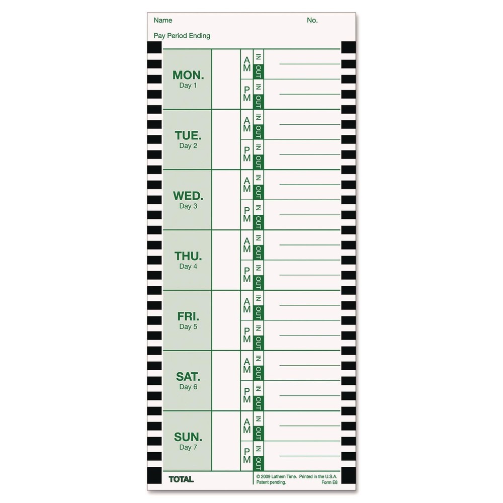 Lathem Weekly Employee Time Card Pack, 100 Count E8 Thermal 4x9, White/Green