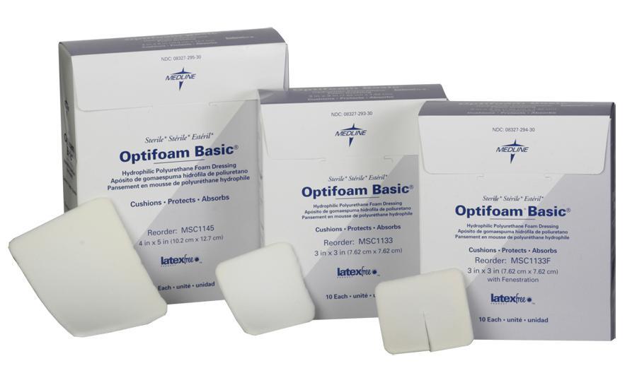Optifoam Basic Hydrophilic Polyurethane Foam Dressing, 3" x 3", Each