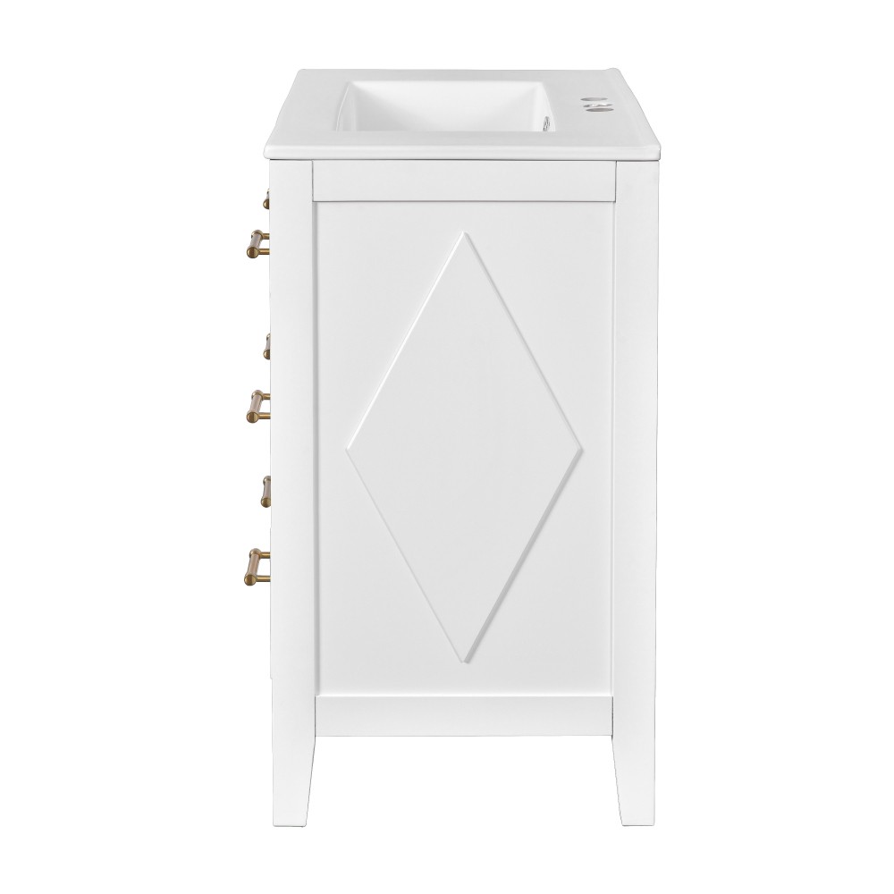 30'' Bathroom Vanity w/Ceramic Sink Combo 3 Drawers, Solid Wood Storage, White