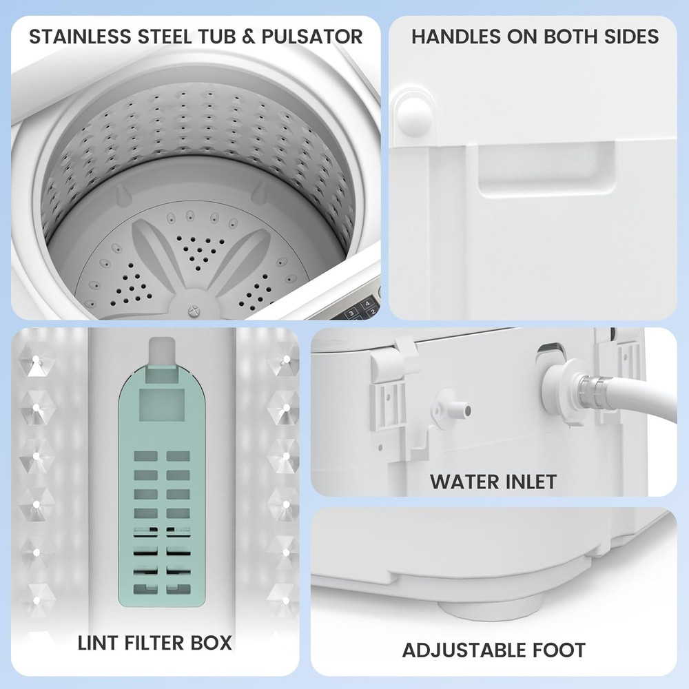14 Lbs Portable Washing Machine, Fully Automatic Portable Washer with 10 Program