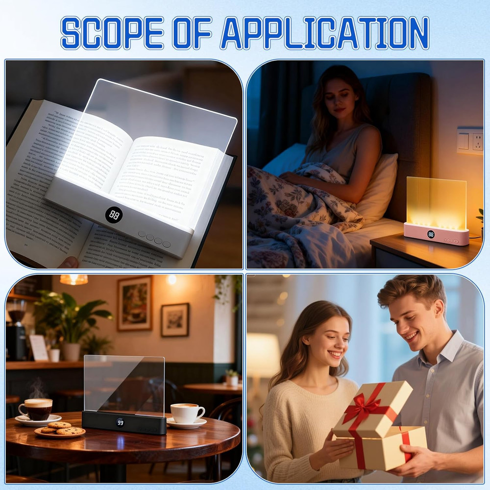 Book Light, Rechargeable Clear LED Flat Reading Light with 3 Colors & Timer, Dim