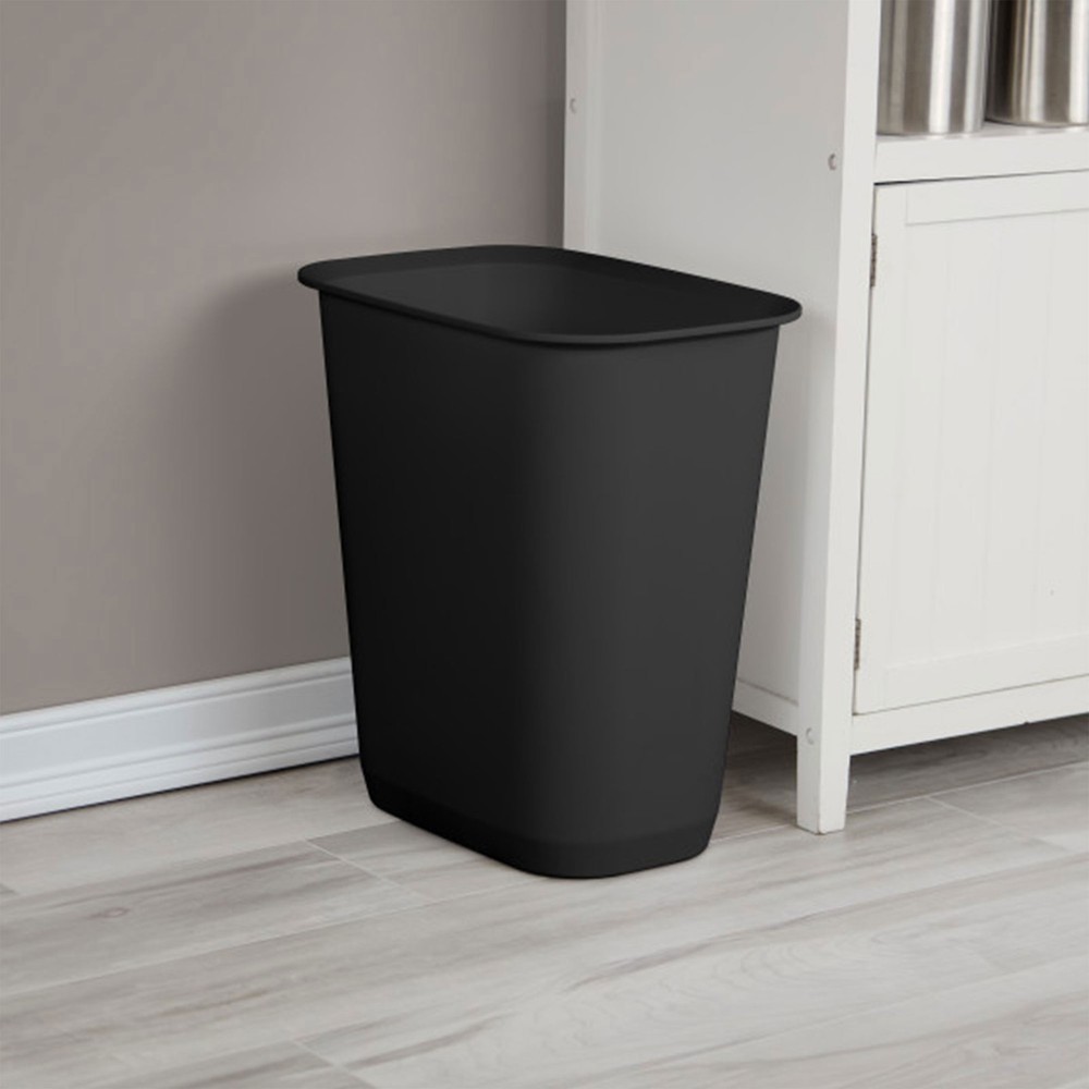Sterilite Rectangular Wastebasket 9 Gallon Open Top Trash Bin, 24 Pack, Black