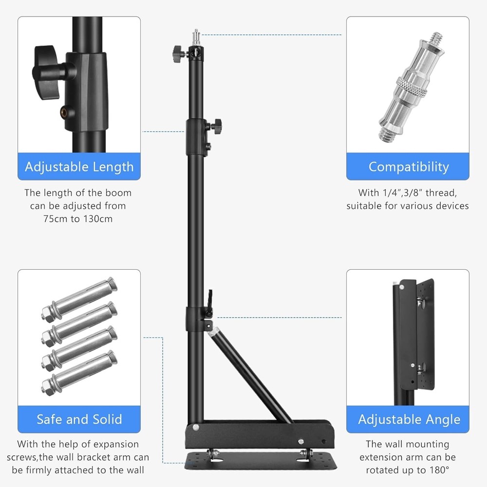 Ring Light Wall Mount with Triangle Base, 51Inch/130Cm Length Adjustable Support