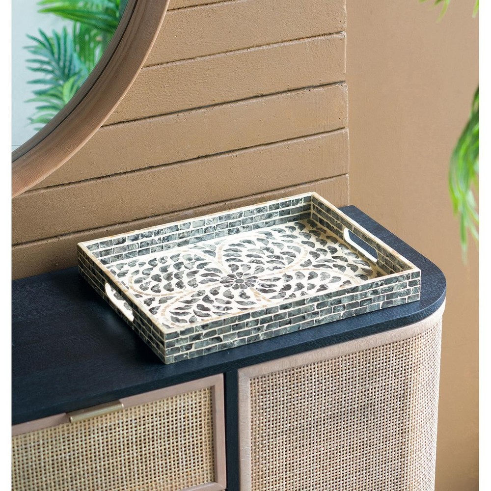 A&B Home 48753-BLAC Rectangular Capiz Black Tray