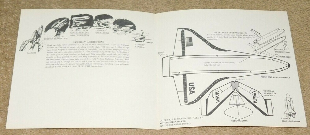 U.S. SPACE SHUTTLE GLIDER KIT (CUT-OUT) - Unused / Unfolded with Instructions