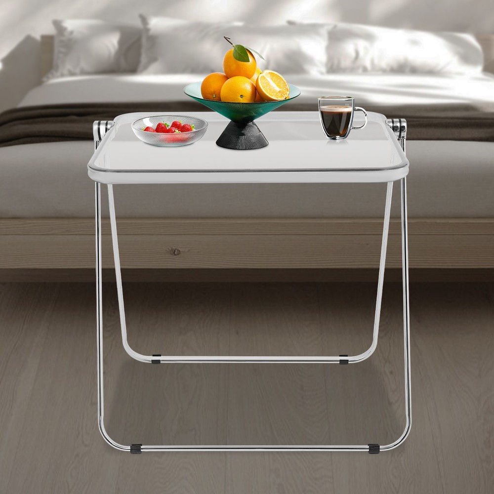 Clear Foldable Side Table Tiny Desk for Home Office, Small Computer Desk