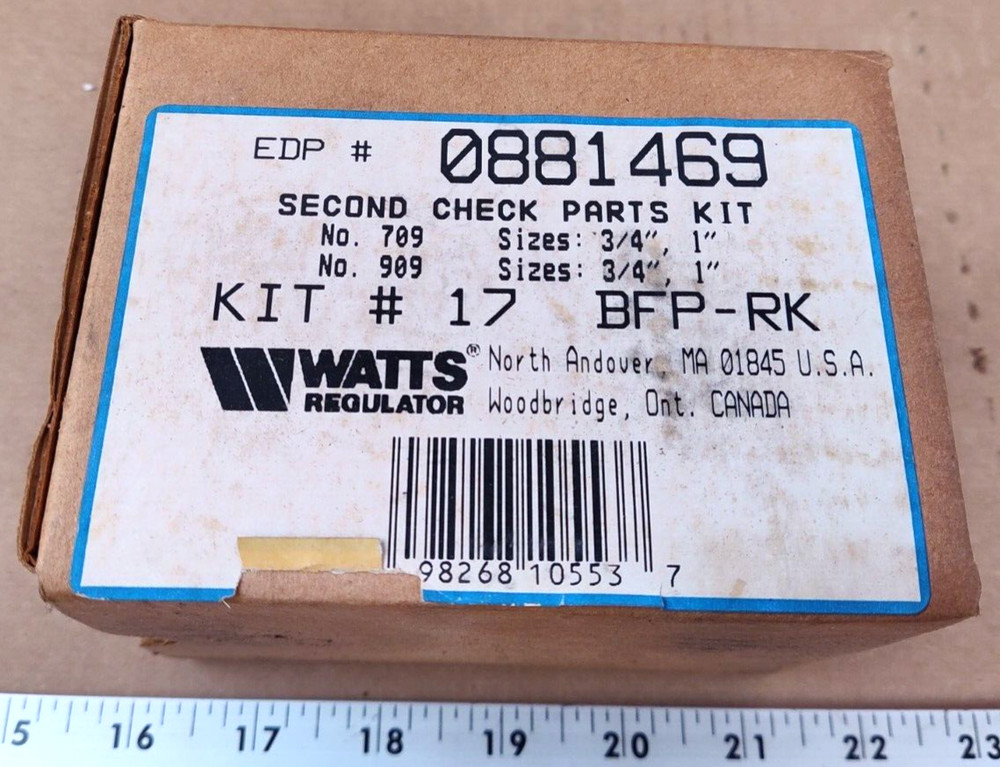 Watts Regulator Second Check Parts Kit, pn 0881469
