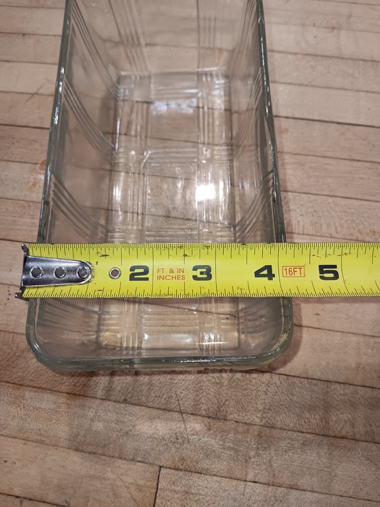 Clear Pressed Glass Loaf Pan, Ribbed Plaid Pattern 8x4