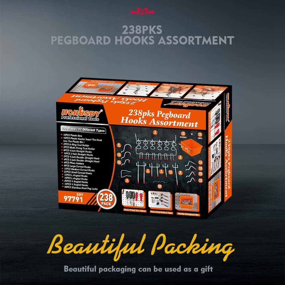 238-Piece Pegboard Hook Set with Bins for Tool Organization