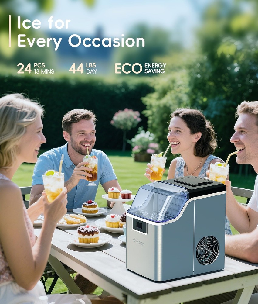 ecozy Ice Cube Maker Countertop, 45 lbs Per Day Ice Machine, 24 Cubes Ready