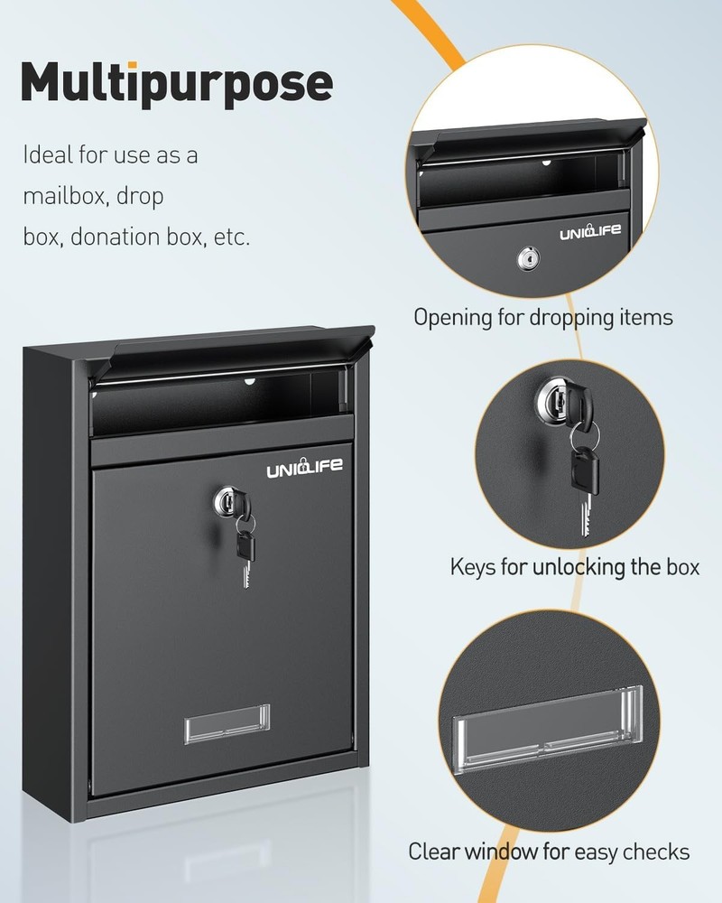 Wall Mount Mailbox for Outside, Locking Mail Box, Large Mailbox with Key