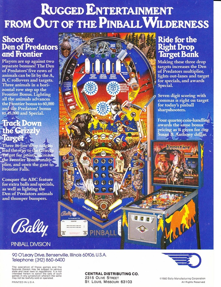 Frontier Bally Pinball Flyer / Brochure /Ad Mint