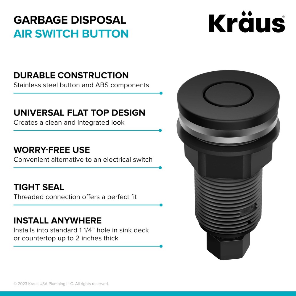 KRAUS Flat-Top Garbage Disposal Air Switch Button Matte Black KWDB-20MB