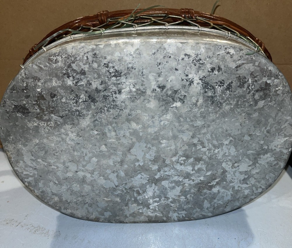 Tin, Chicken Wire & Wicker Oval Basket, Organizer, Easter, Spring Cottage Core