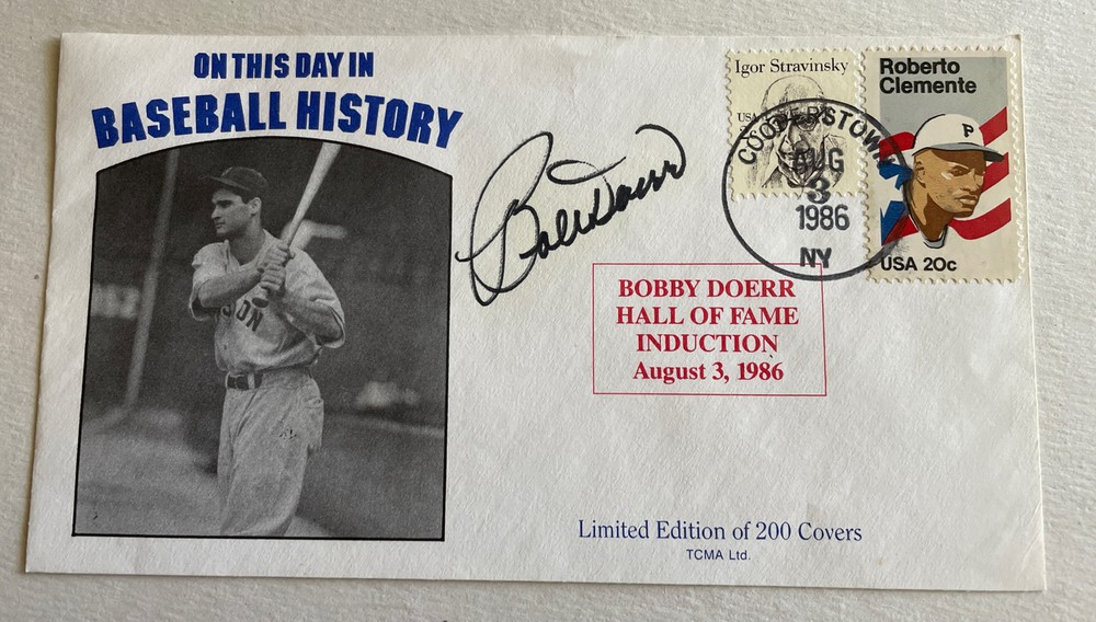 BOBBY DOERR Signed Autograpged 1986  HOF Induction Day Cachet