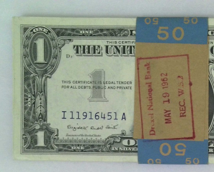 1957 $1 Silver Certificate Notes UNC 49 Consecutive Notes With Orig Bank Strap