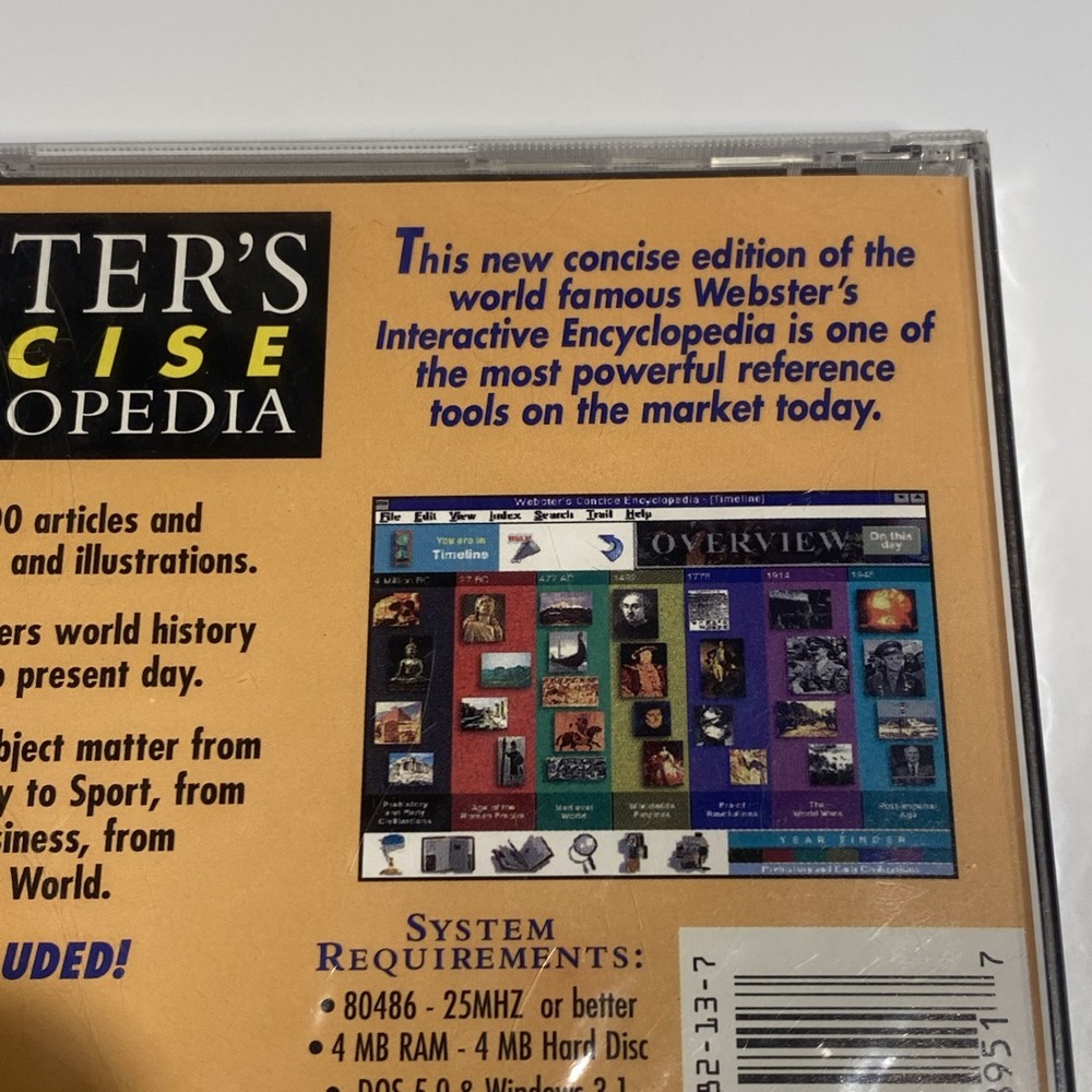 Vintage Cd- Rom For Windows 1995 Webster's Concise Encyclopedia (CD PC) Sealed