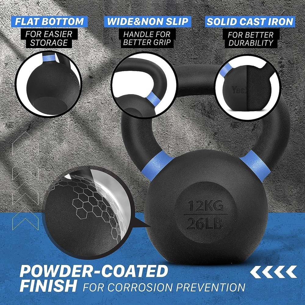 Cast Iron Kettlebell Pair for Strength Training./
