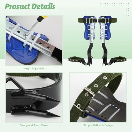 Homaisson Tree Climbing Spikes Set, Adjustable Tree Climbing Spikes, Portable