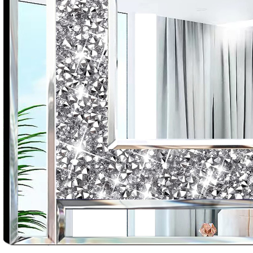 Crystal Crush Diamond Silver Mirror 12'' X 12'' 2PCS,Frameless Stylish Gorgeous